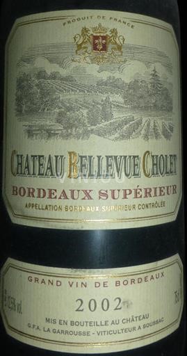 Bordeaux Bordeaux supérieur Château Bellevue Cholet 2002