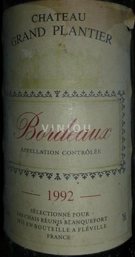 Bordéus Côtes-de-bourg Château Grand Plantier 1992