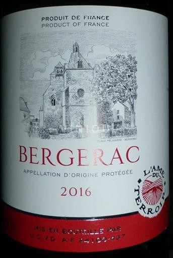 Vin Rouge sec BERGERAC 2016 France Sud-Ouest Bergerac AOC