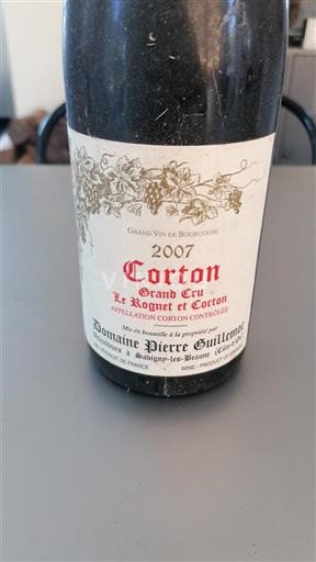 Vin Rouge sec Le Rognet et Corton Domaine Pierre Guillemot 2007 France Bourgogne Corton AOC Grand Cru