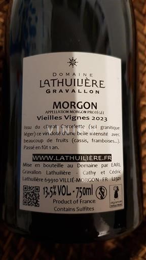 Beaujolais Morgon Domaine Lathuilière Gravallon Vieilles Vignes 2023