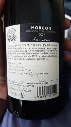 Beaujolais Morgon Vinescence Les Charmes 2022