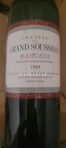Bordeaux Margaux Cru Bourgeois Château Grand Soussans 1989