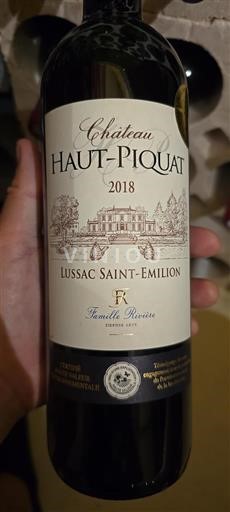 Vin Rouge sec Château Haut-Piquat 2018 France Bordeaux Lussac-saint-émilion AOC hve
