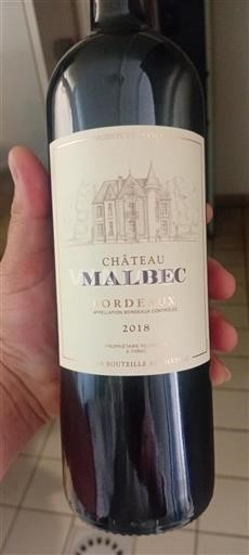 Vin Rouge sec Château Malbec 2018 France Bordeaux AOC