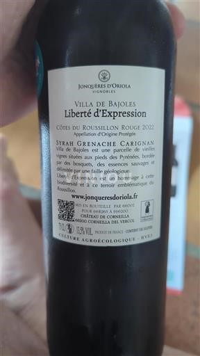 Roussillon Côtes-du-Roussillon Jonquères Oriola Liberté d'Expression 2022