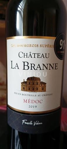Vin Rouge sec Château La Branne 2019 France Bordeaux Médoc Cru Bourgeois Supérieur