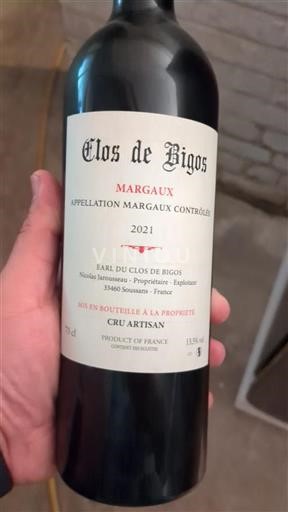 Burdeos Margaux Cru Artisan Clos de Bigos 2021