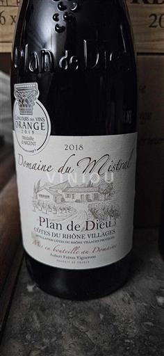 Rhônen laakso Côtes-du-rhône-villages Domaine Mistral Plan de Dieu 2018