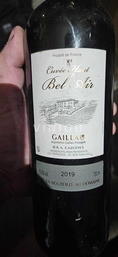Vin Rouge sec Haut Bel Air B&A Cazottes 2019 France Sud-Ouest Gaillac AOC