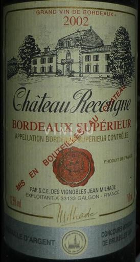 Bordeaux Bordeaux supérieur Château Recougne 2002