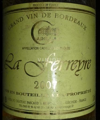 Bordeaux Cadillac La Ferreyre 2007