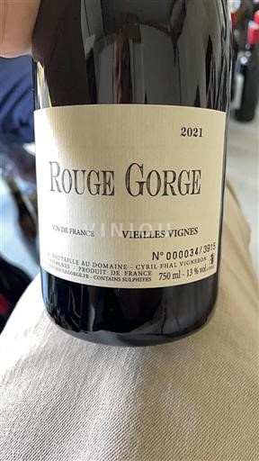 Vin Rouge sec Vieilles Vignes Rouge Gorge 2021 France Vallée de la Loire AOC