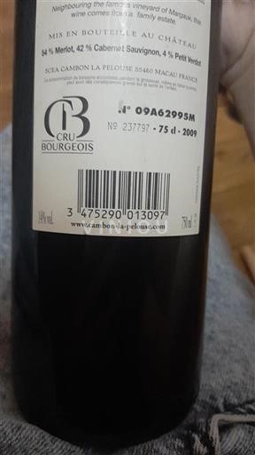 Bordeaux Haut-Médoc Cru Bourgeois Cambon La Pelouse 2009