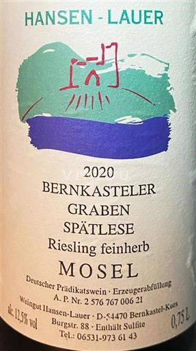 Mosel Hansen-Lauer Bernkasteler Graben - Riesling Feinherb - Spätlese 2020