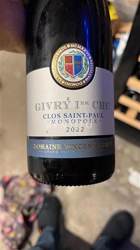Borgogna Givry Premier Cru Domaine Vincent Lumpp Clos Saint-Paul Monopole 2022
