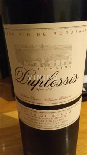 Bordeaux Côtes-de-bourg Domaine Duplessis 2018