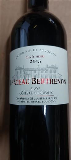 Bordeaux Blaye-Côtes-de-Bordeaux Château Berthenon Henri 2015