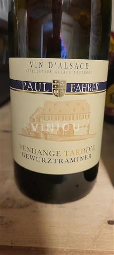 Alsace Vendanges Tardives Paul Fahrer Vendange Tardive Gewurztraminer Non Millésimé