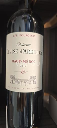 Vin Rouge sec Château Devise Ardilley 2012 France Bordeaux Haut-Médoc Cru Bourgeois