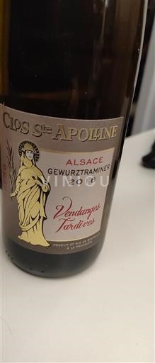 Vin Blanc moelleux Clos Ste Apoline 2018 France Alsace Gewurztraminer AOC Vendanges Tardives