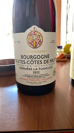 Bourgogne Hautes Côtes de nuits Domaine Fribourg Hacquard Derrière La Tourelle 2022