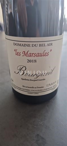 Vallée de la Loire Bourgueil Domaine Bel Air Les Marsaules 2018
