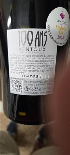 Rhône-dalen Ventoux Domaine Clauvallis 100 Ans Ikke årgangsbestemt