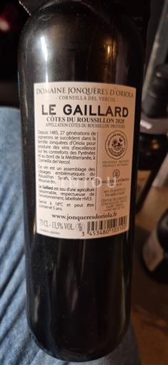 Roussillon Côtes-du-Roussillon Domaine Jonquères Oriola Le Gaillard 2020