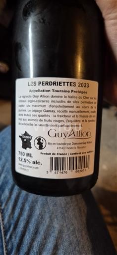 Vallée de la Loire Touraine Domaine Guy Allion Les Perdriettes 2023