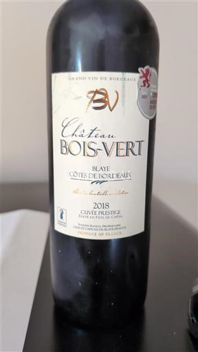 Bordeaux Blaye-Côtes-de-Bordeaux Château Bois-Vert Prestige 2018