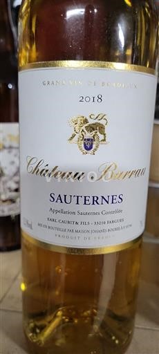 Bordeaux Sauternes Domaine Barrau 2018