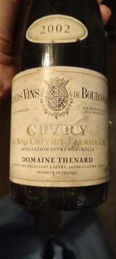 Vin Rouge sec Les Bois Chevaux-Premier Cru Domaine Thenard 2002 France Bourgogne Givry AOC Premier Cru