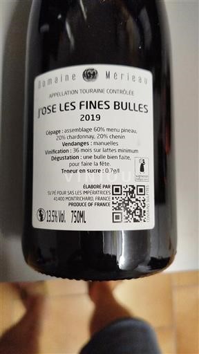 Vallée de la Loire Touraine Domaine Méreau J'ose les fines bulles 2019