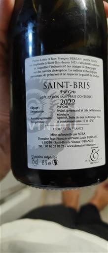 Burgundy Saint-Bris Domaine Jean-François et Pierre-Louis BERSAN Fÿé Gris 2022