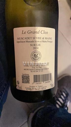 Loiren laakso Muscadet-sèvre-et-maine EARL Vignoble Durand Le Grand Clos 2024