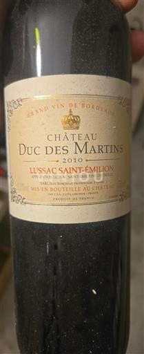 Bordeaux Lussac-saint-émilion Château Duc des Martins 2010