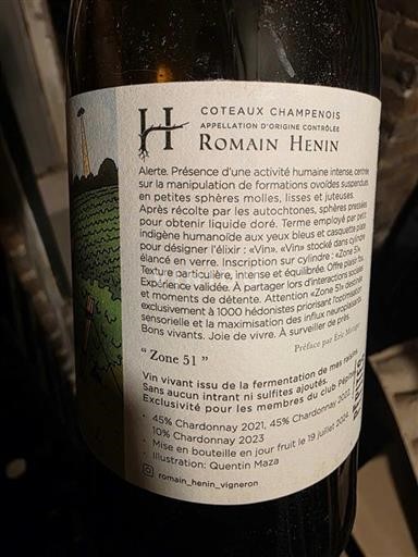 Champagne Coteaux Champenois Romain Henin Zone 51 2023