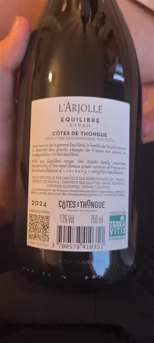 Linguadoca e Rossiglione Côtes de Thongue L'Arjolle Équilibre Syrah 2024
