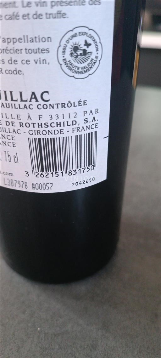 Bordeaux Pauillac Grand Cru Baron Philippe de Rothschild 2019