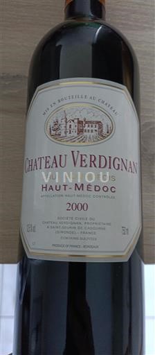 Vin Rouge sec Château Verdignan 2000 France Bordeaux Haut-Médoc AOC Cru Bourgeois