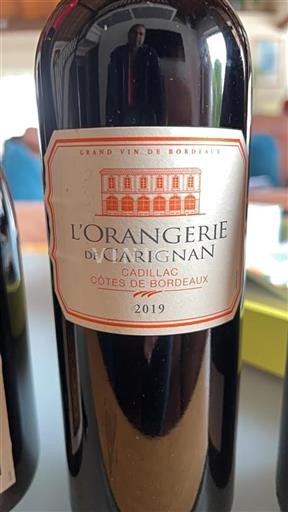 Bordeaux Cadillac-côtes-de-bordeaux L'Orangerie de Carignan 2019