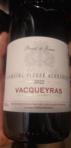 Vallée du Rhône Vacqueyras Domaine Pierre Alexandre 2022