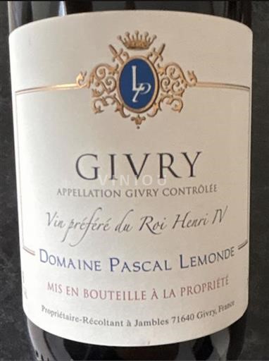 Bourgogne Givry Domaine Pascal Lemonde 2022
