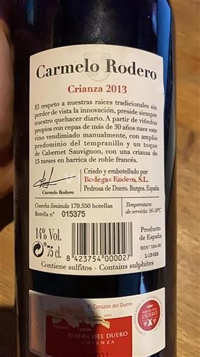 Castilië en León Ribera del Duero Carmelo Rodero Crianza 2013