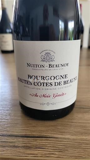 Bourgogne Hautes Côtes de Beaune Nuiton-Beaunoy Aux Meix Genets 2020