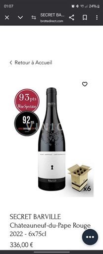 Vin Rouge sec Secret Barville Brotte 2022 France Vallée du Rhône Châteauneuf-du-pape