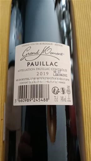 Burdeos Pauillac Maison Johanès Boubée Grand Moment 2019