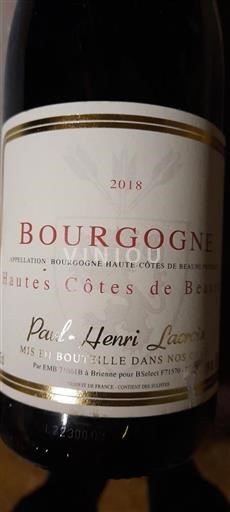 Bourgogne Hautes Côtes de beaune Paul-Henri Lacroix 2018
